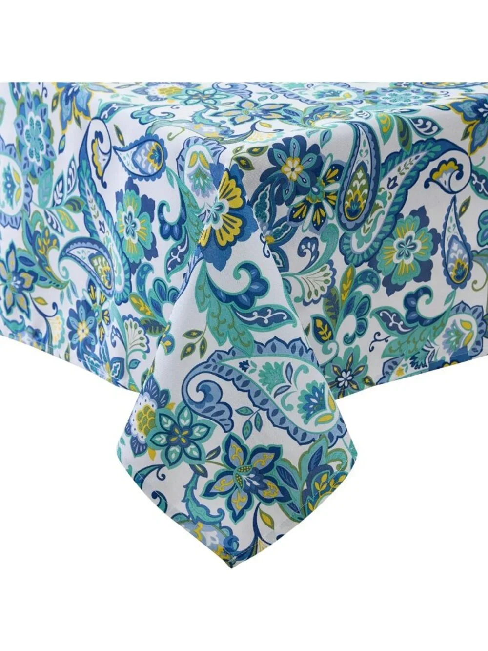 Mediterranean Blue Paisley Tablecloth, 52x70 Inch, Stain & Water Resistant